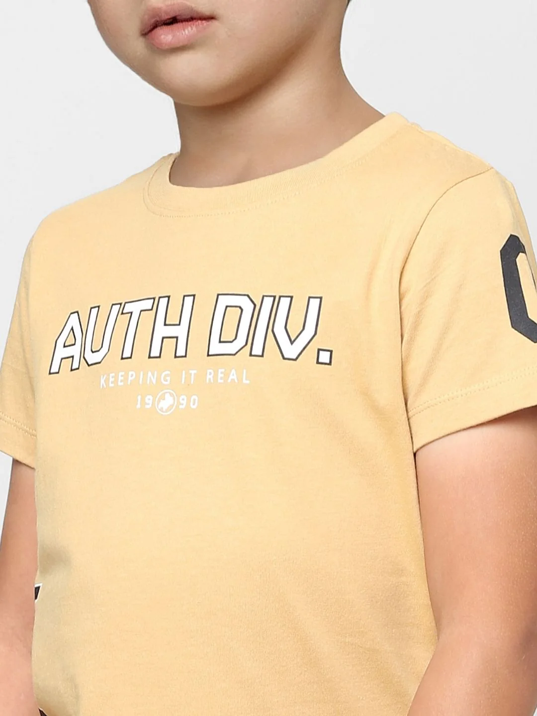 Boys Beige Varsity Print Crew Neck T-shirt - Image 5
