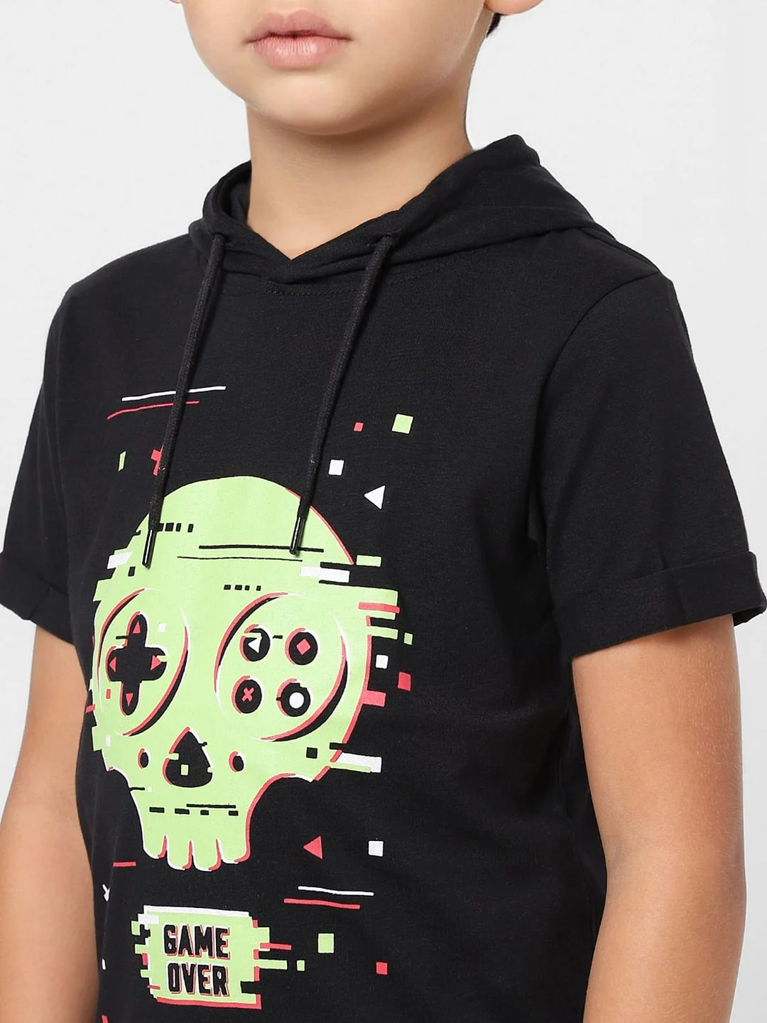 Boys Black Graphic Print Hooded T-shirt - Image 5