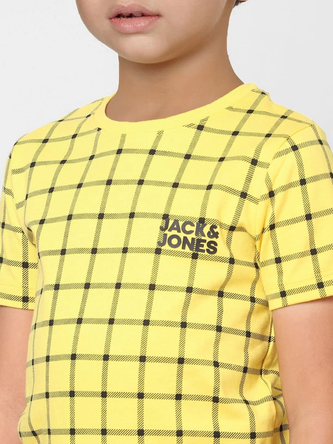 Boys Yellow Check Crew Neck T-shirt - Image 5