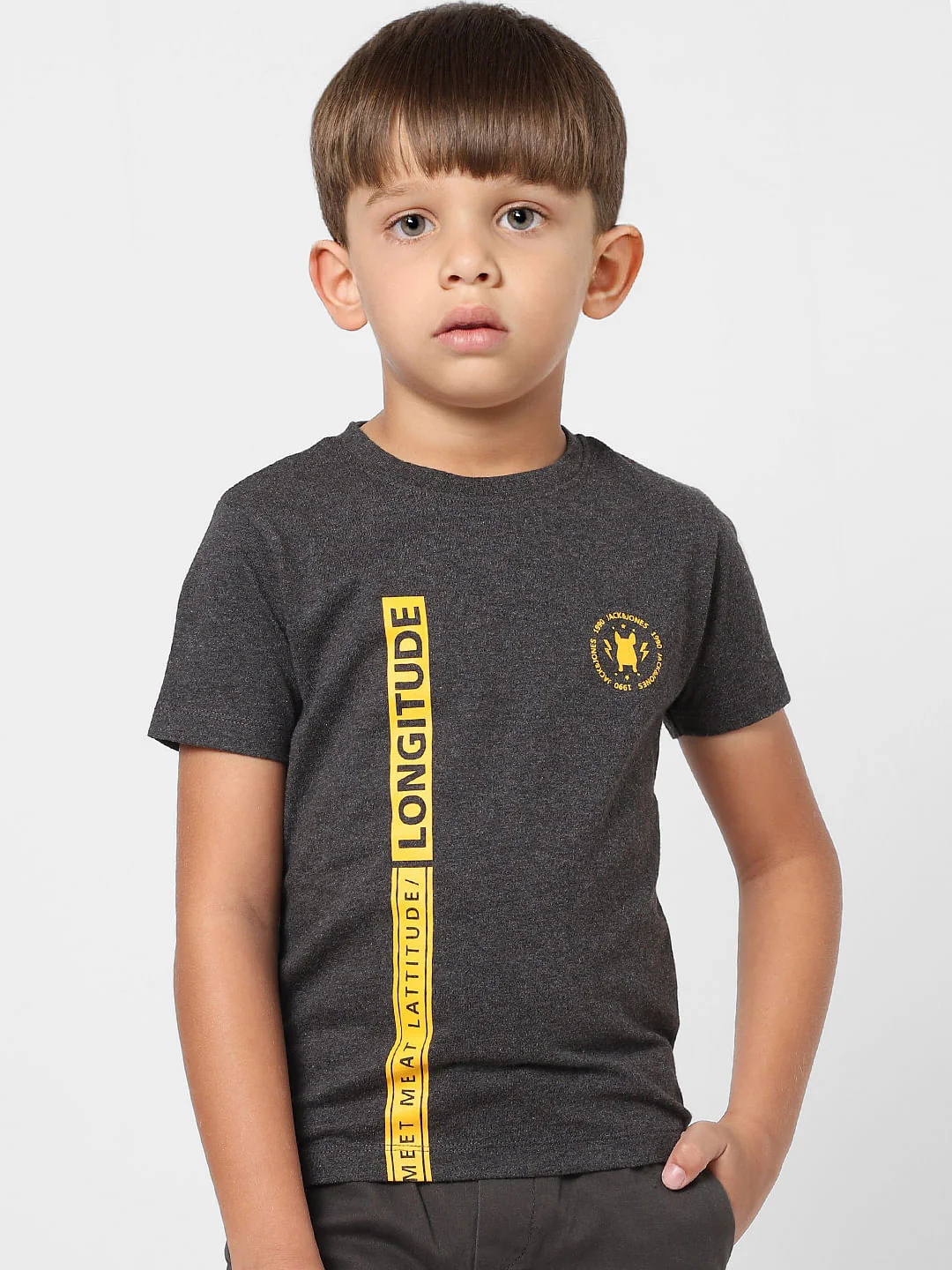 Boys Dark Grey Text Print Crew Neck T-shirt - Image 2