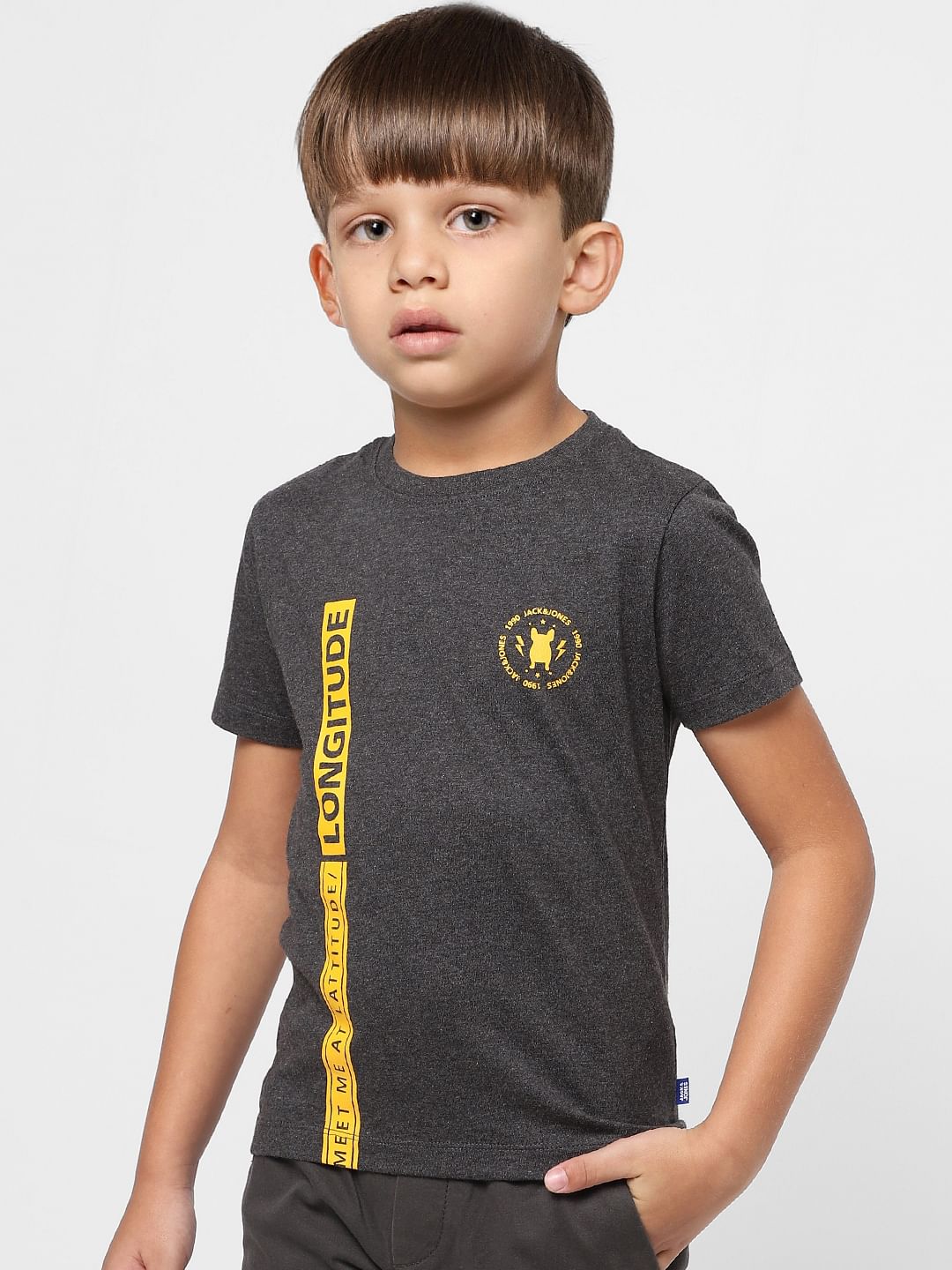 Boys Dark Grey Text Print Crew Neck T-shirt - Image 3