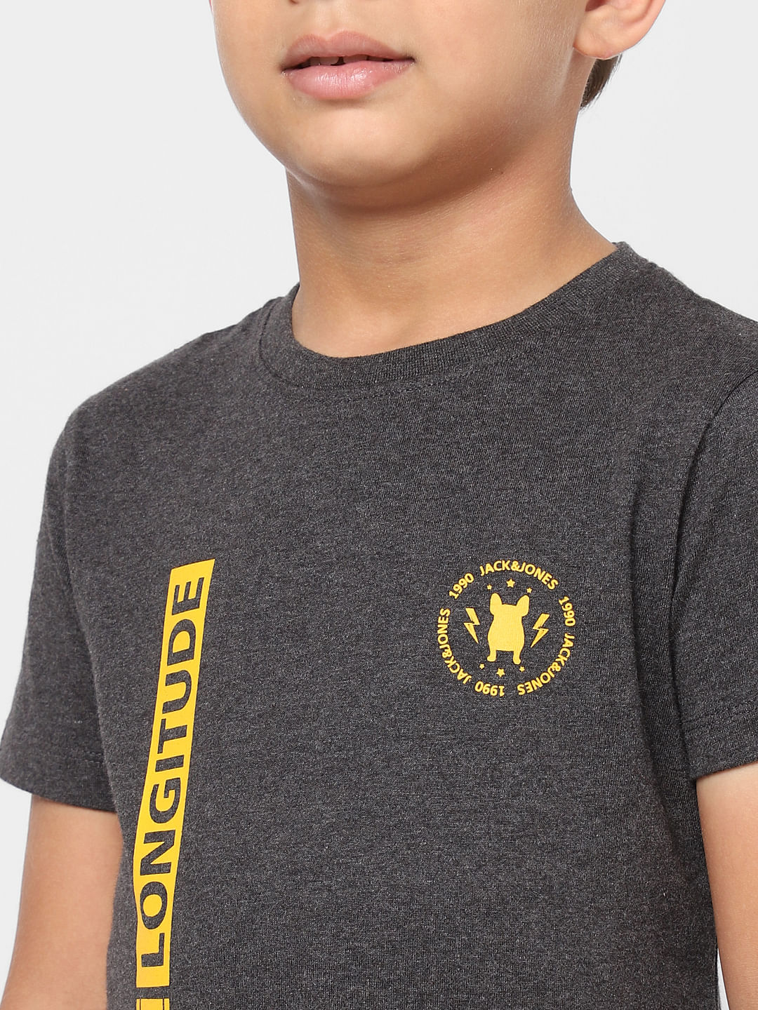 Boys Dark Grey Text Print Crew Neck T-shirt - Image 5