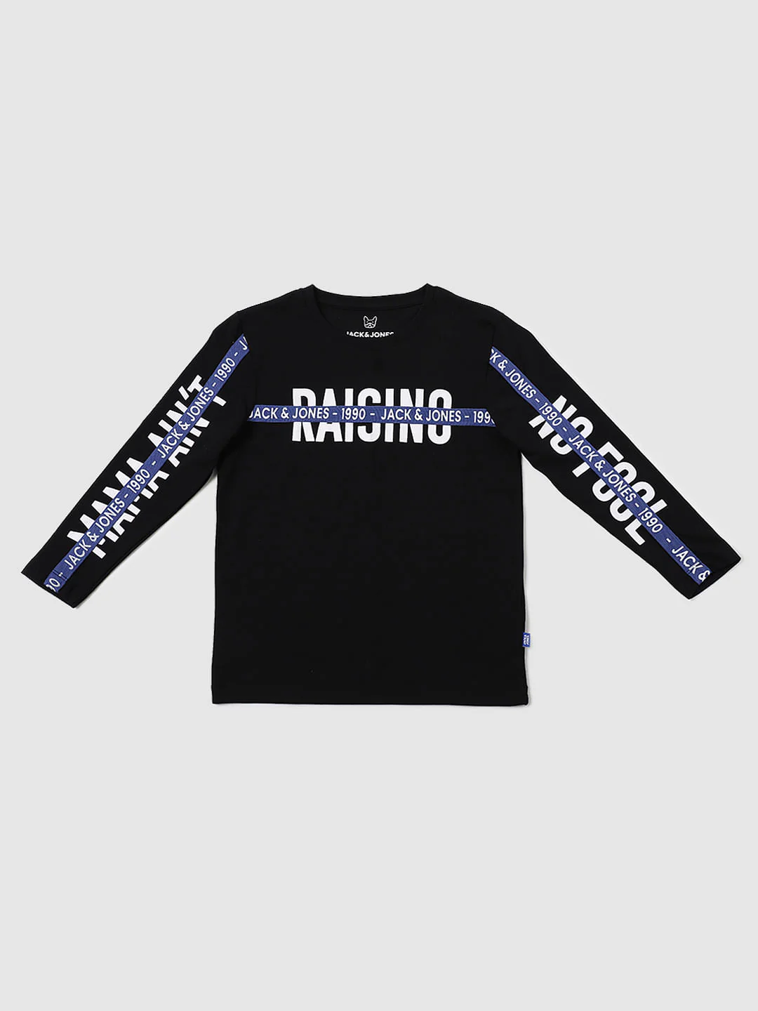 Boys Black Tape Detail Full Sleeves Crew Neck T-shirt