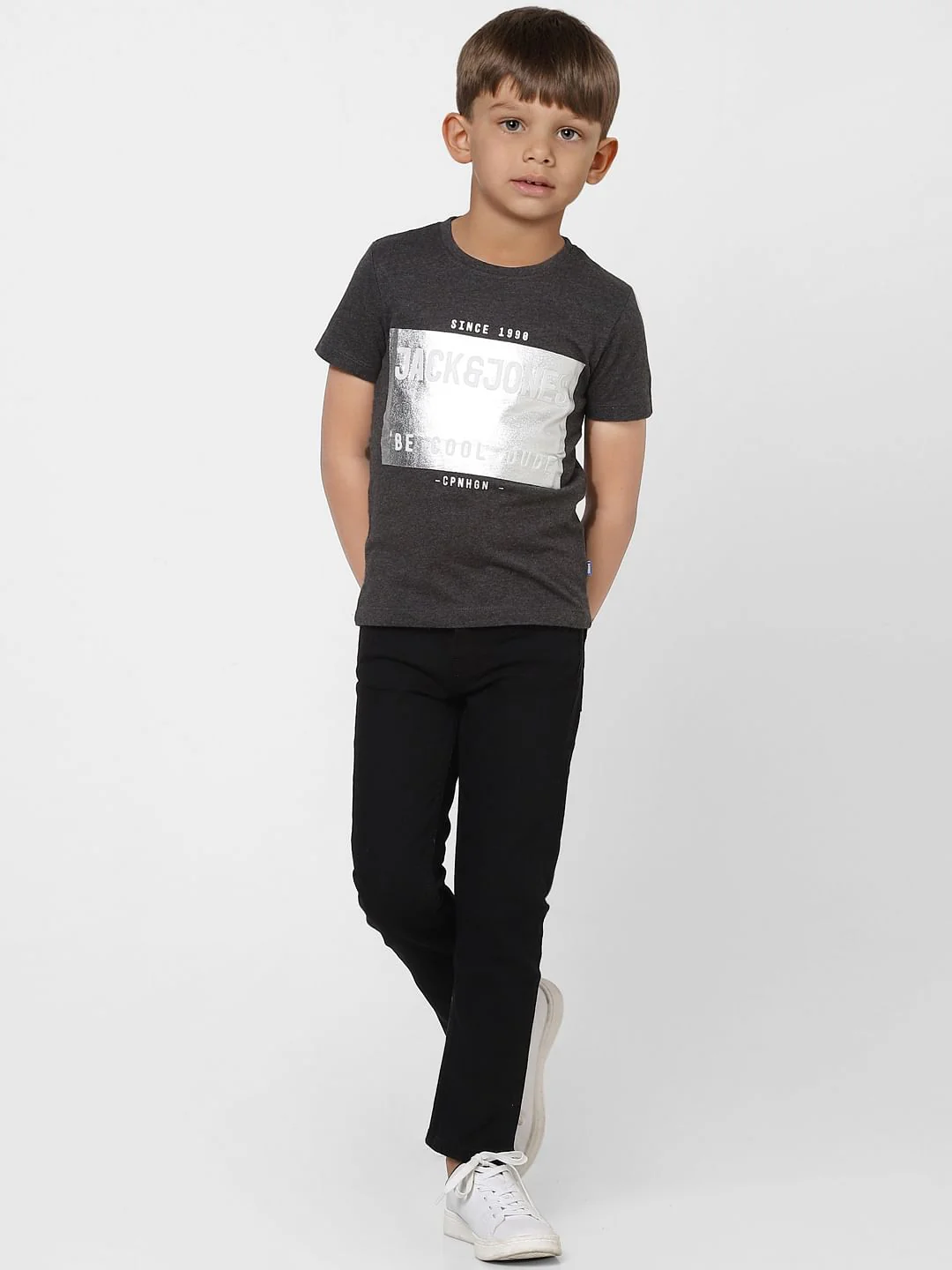 Boys Dark Grey Graphic Logo Print Crew Neck T-shirt