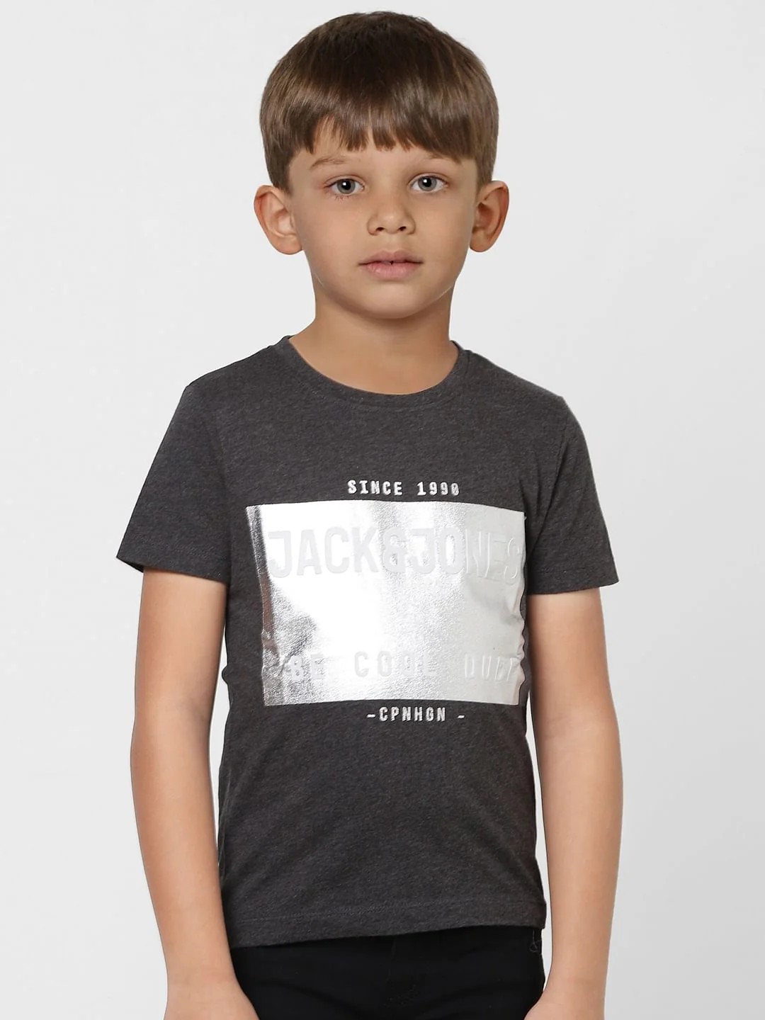 Boys Dark Grey Graphic Logo Print Crew Neck T-shirt - Image 2