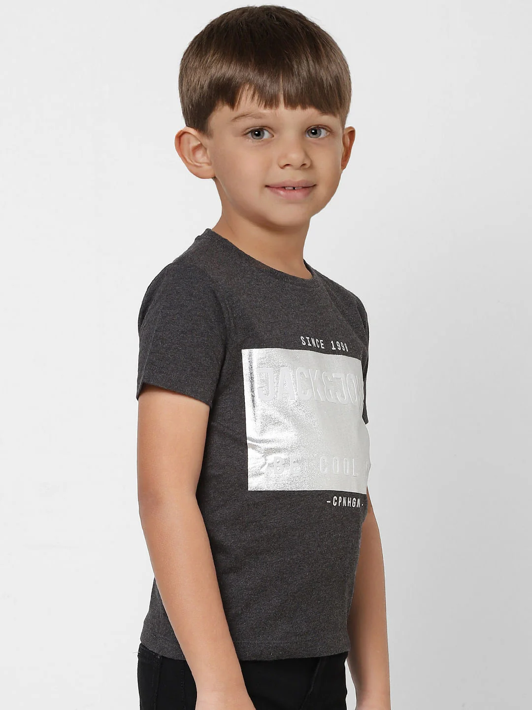 Boys Dark Grey Graphic Logo Print Crew Neck T-shirt - Image 3