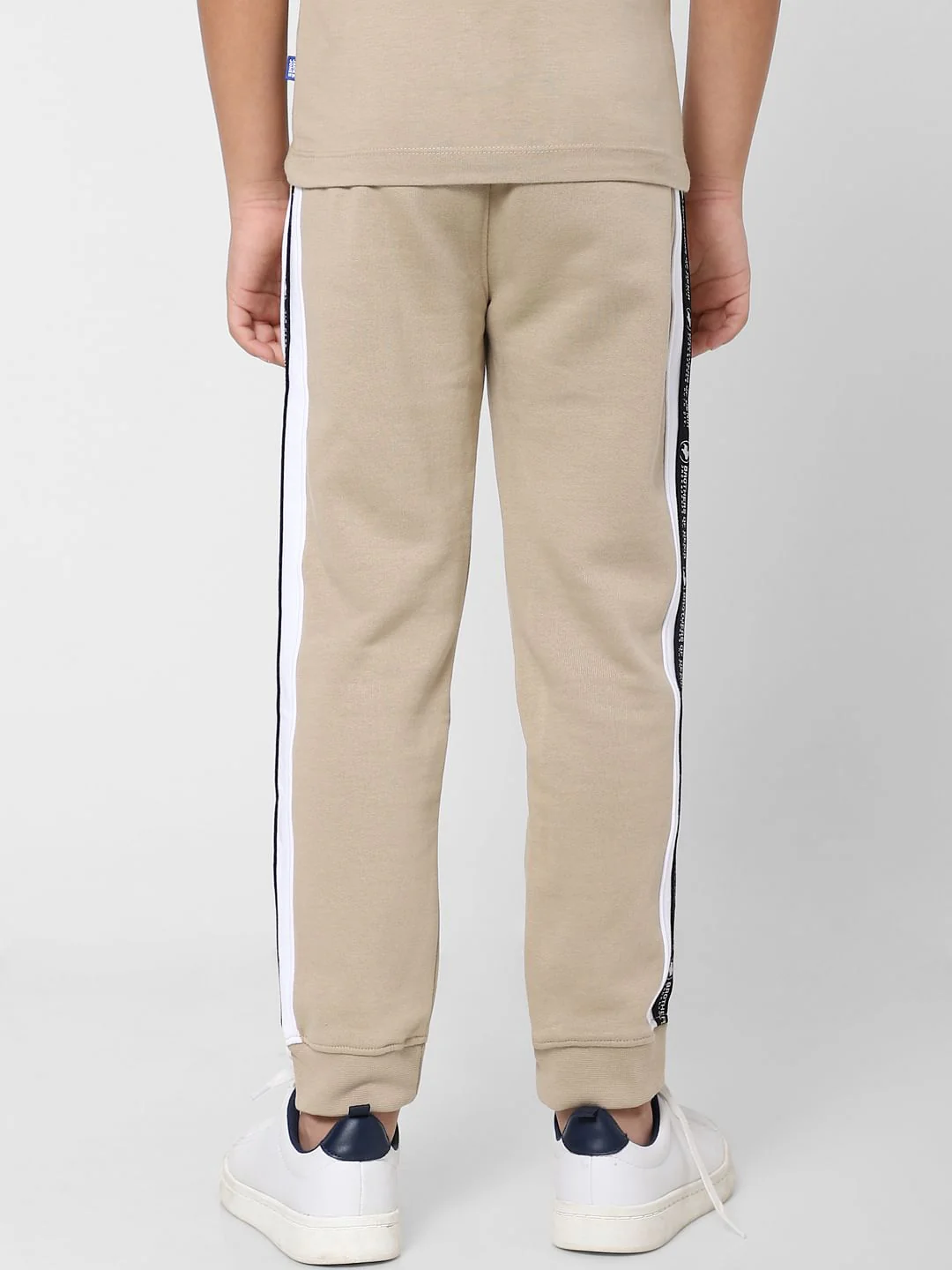 Boys Beige Mid Rise Tape Detail Sweatpants - Image 4