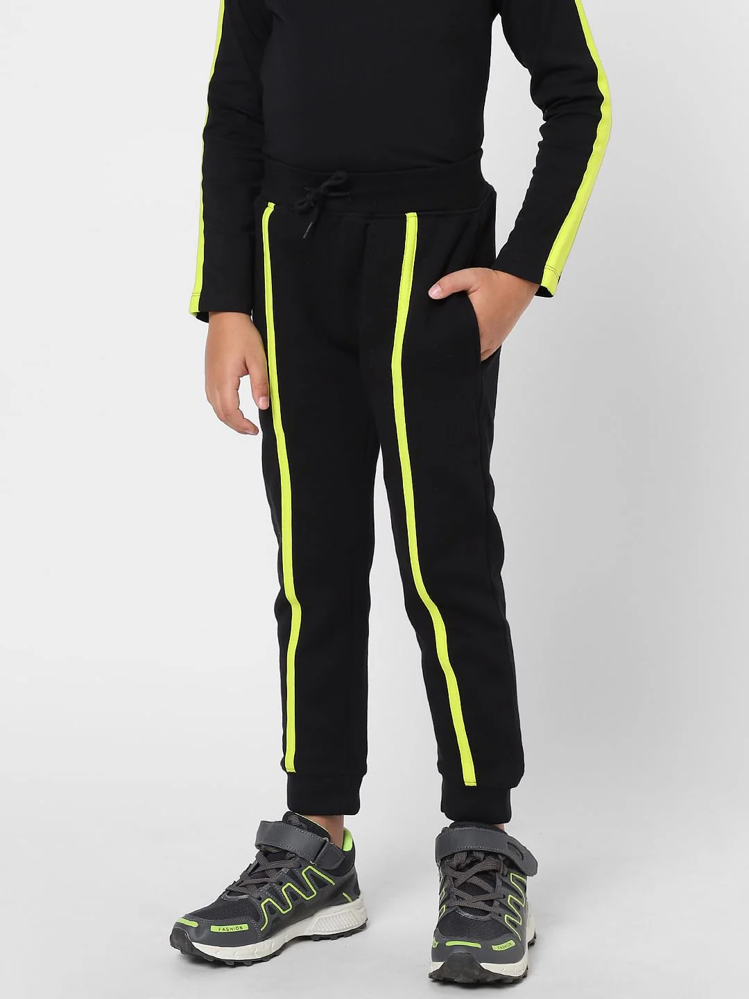 Boys Black Neon Tape Detail Crew Neck T-shirt - Image 3