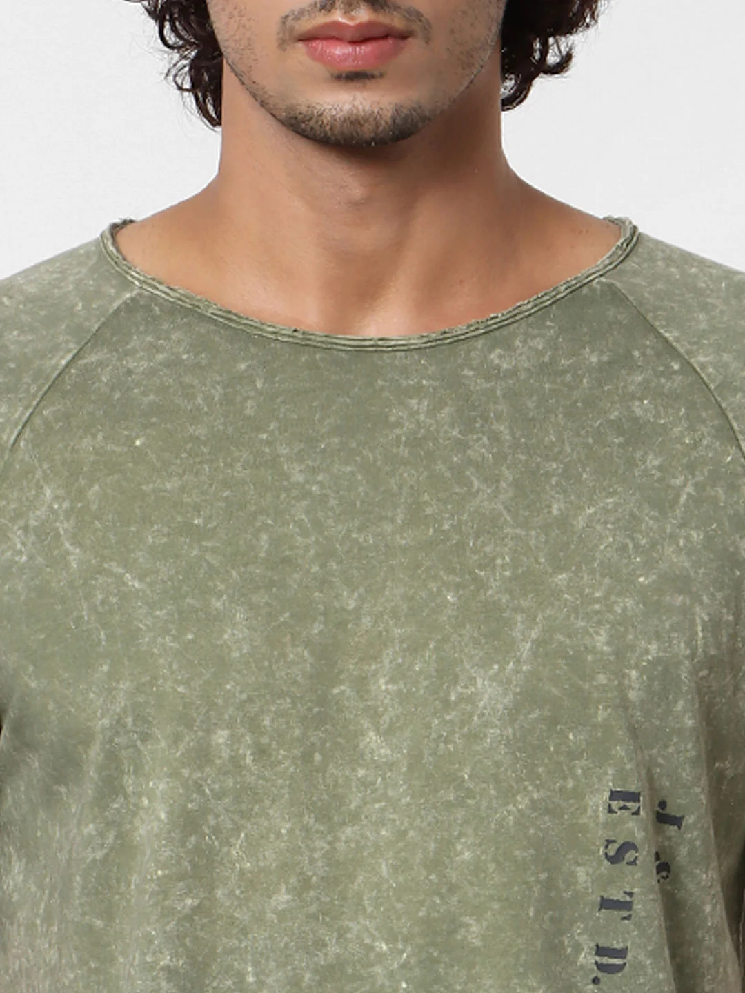 Olive Green Acid Washed Crew Neck T-shirt - Image 5