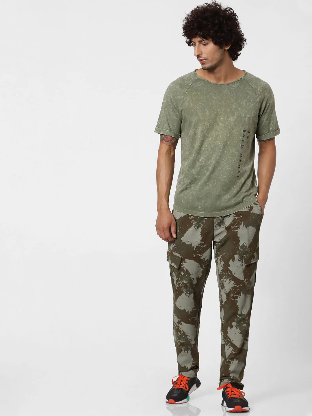 Olive Green Acid Washed Crew Neck T-shirt - Image 6