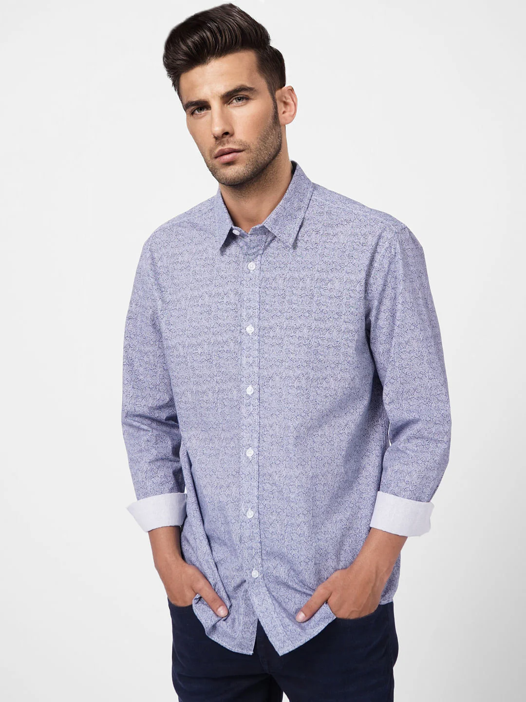Blue Printed Full Sleeves Shirt - Image 2