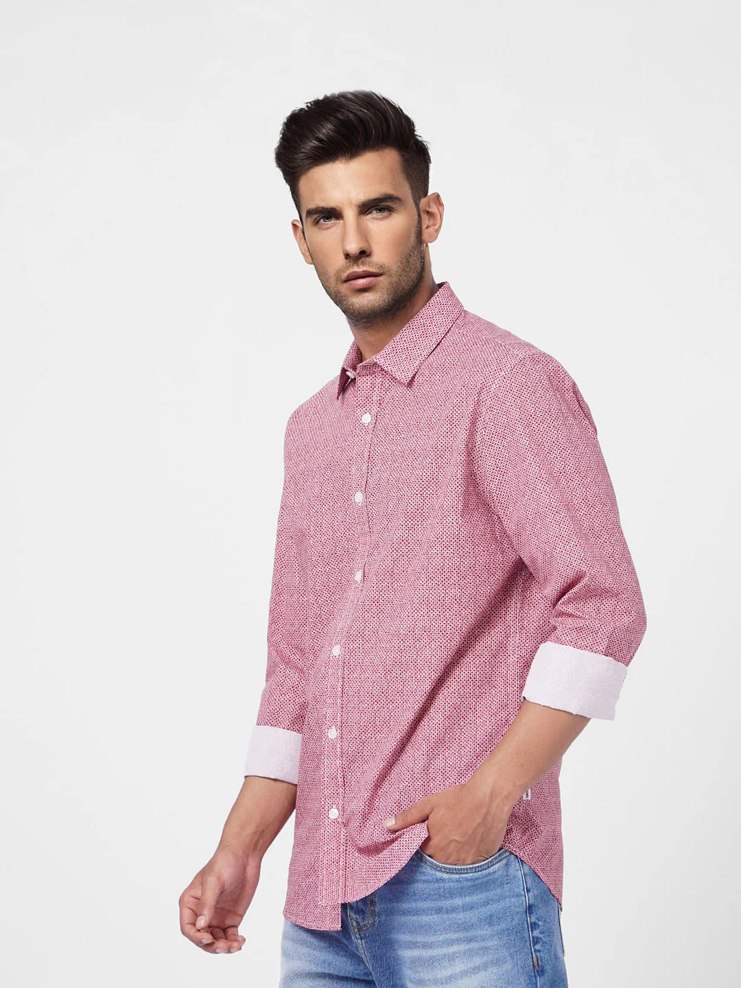 Red Printed Full Sleeves Shirt - Image 3
