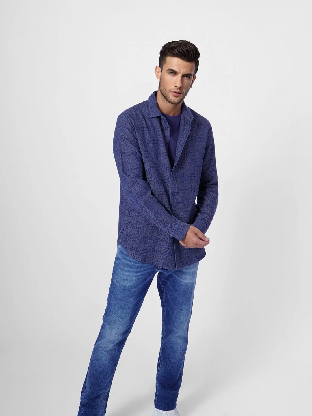 Blue Printed Full Sleeves Shirt