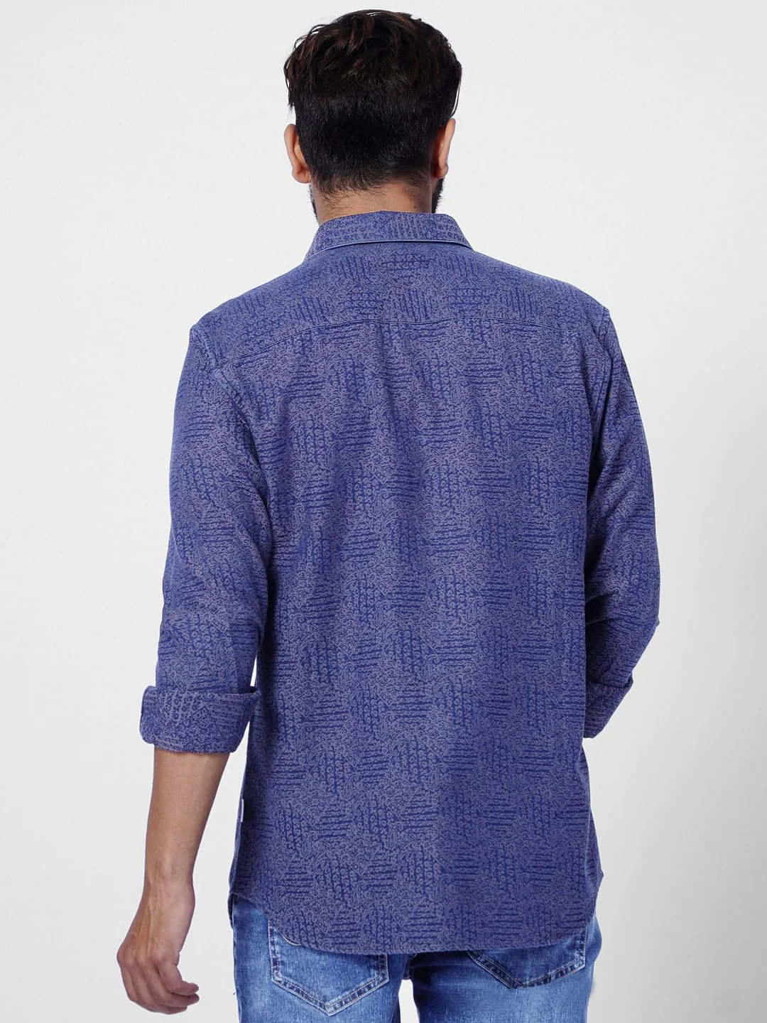 Blue Printed Full Sleeves Shirt - Image 4