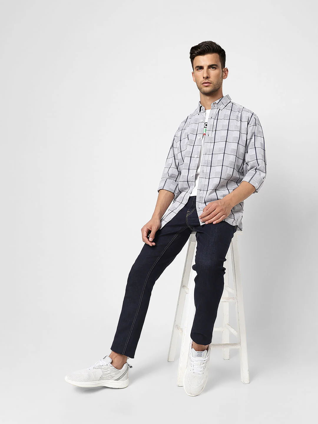 White Check Full Sleeves Shirt