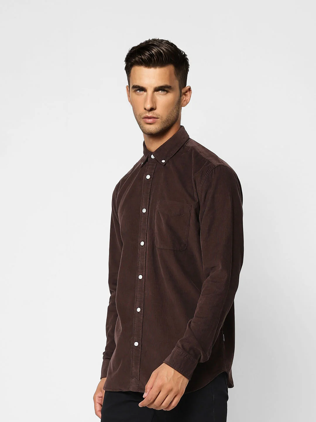 Deep Brown Corduroy Full Sleeves Shirt - Image 3