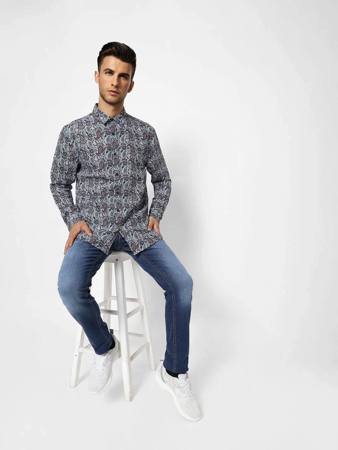 Blue Abstract Print Full Sleeves Shirt