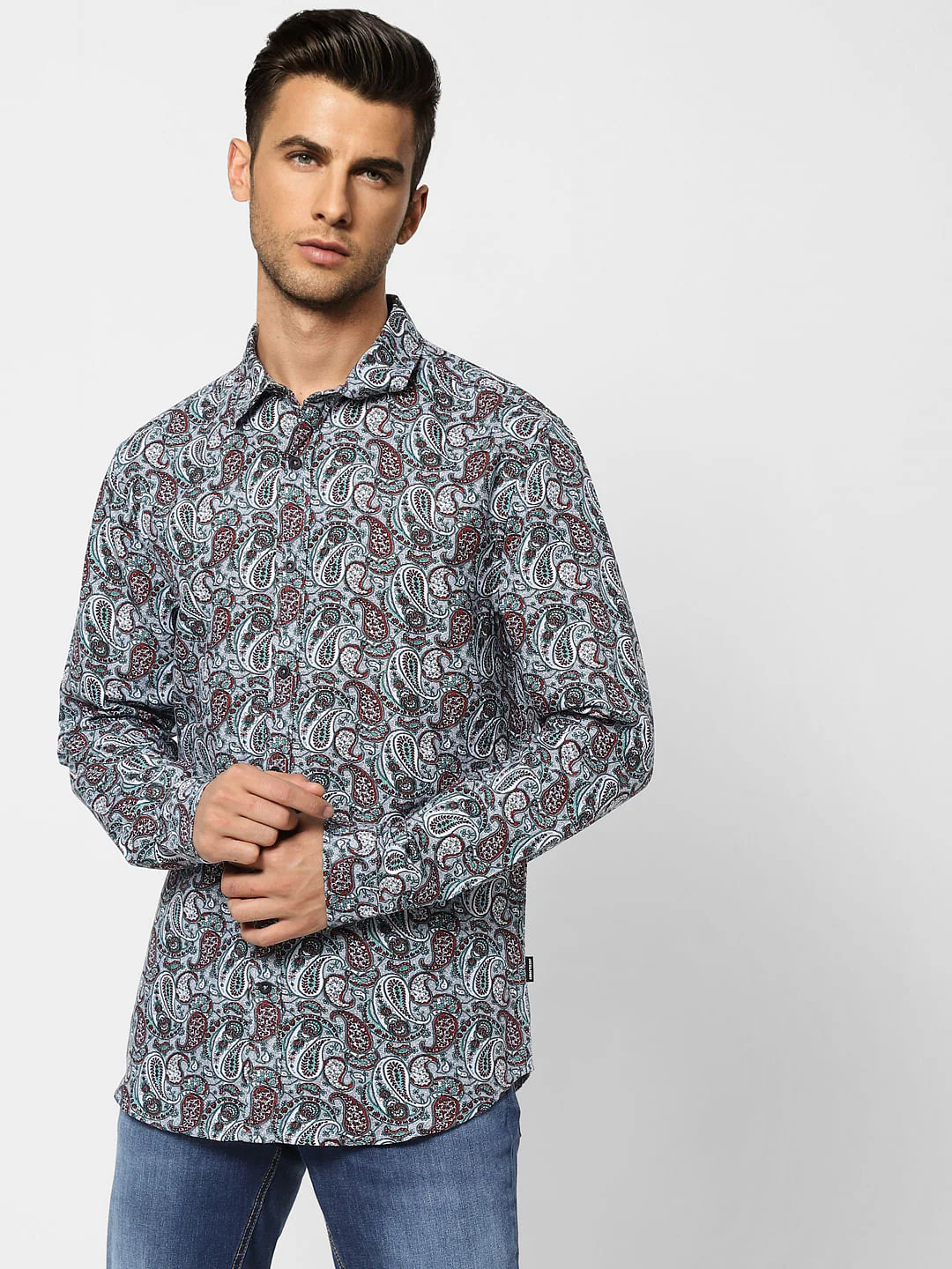 Blue Abstract Print Full Sleeves Shirt - Image 2