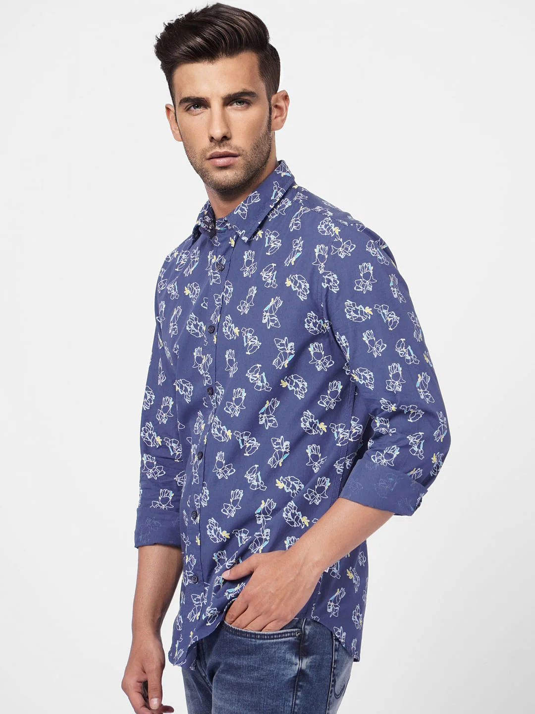 Blue Printed Full Sleeves Shirt - Image 3