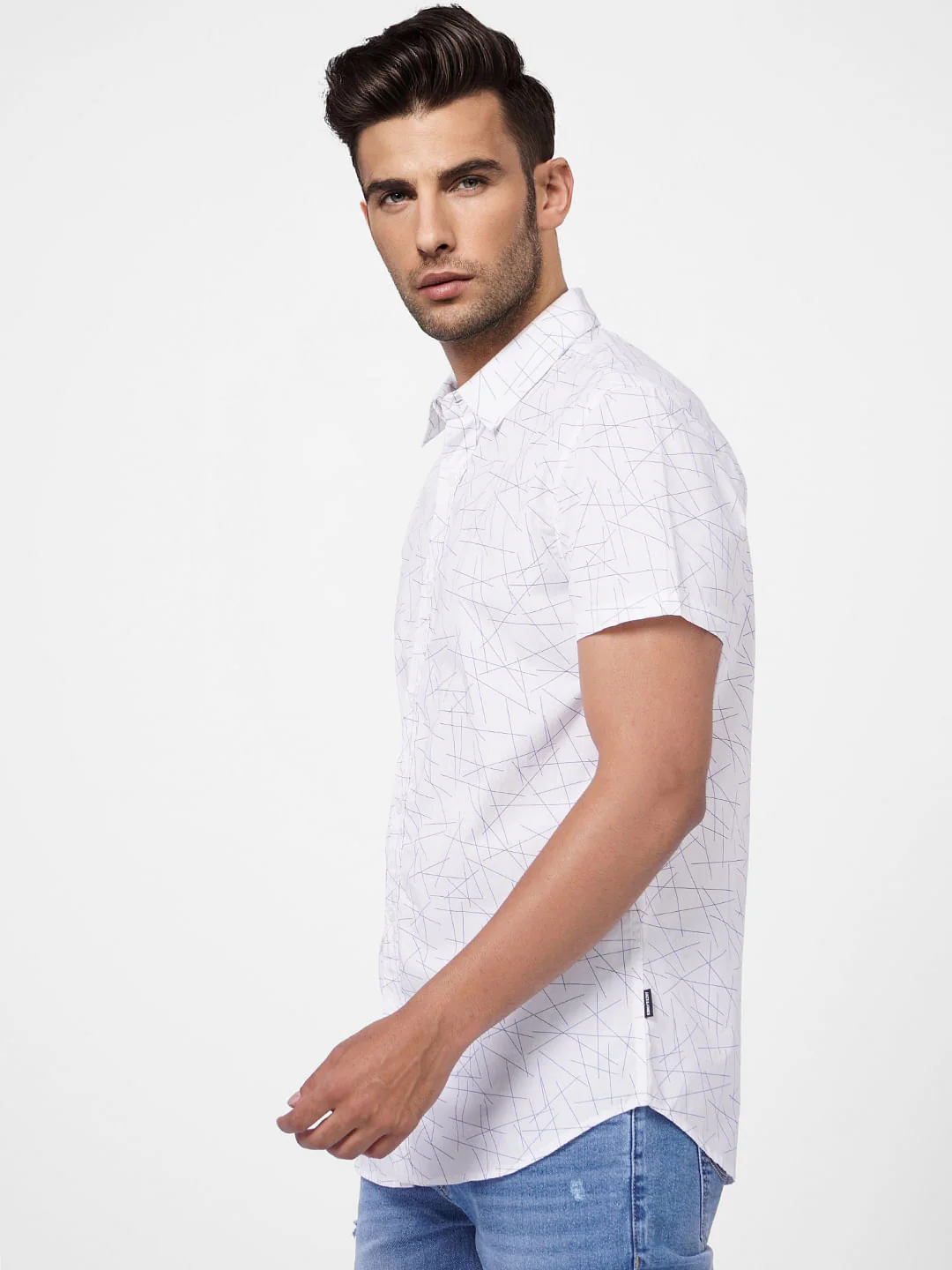 White Printed Short Sleeves Shirt - Image 3