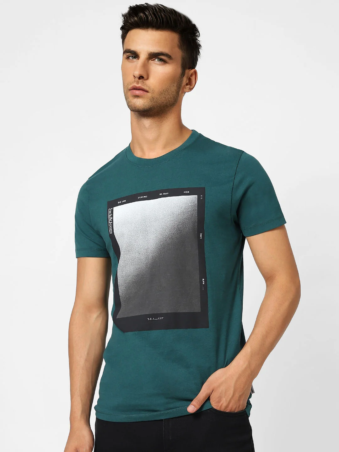 Dark Green Graphic Print Crew Neck T-shirt - Image 2