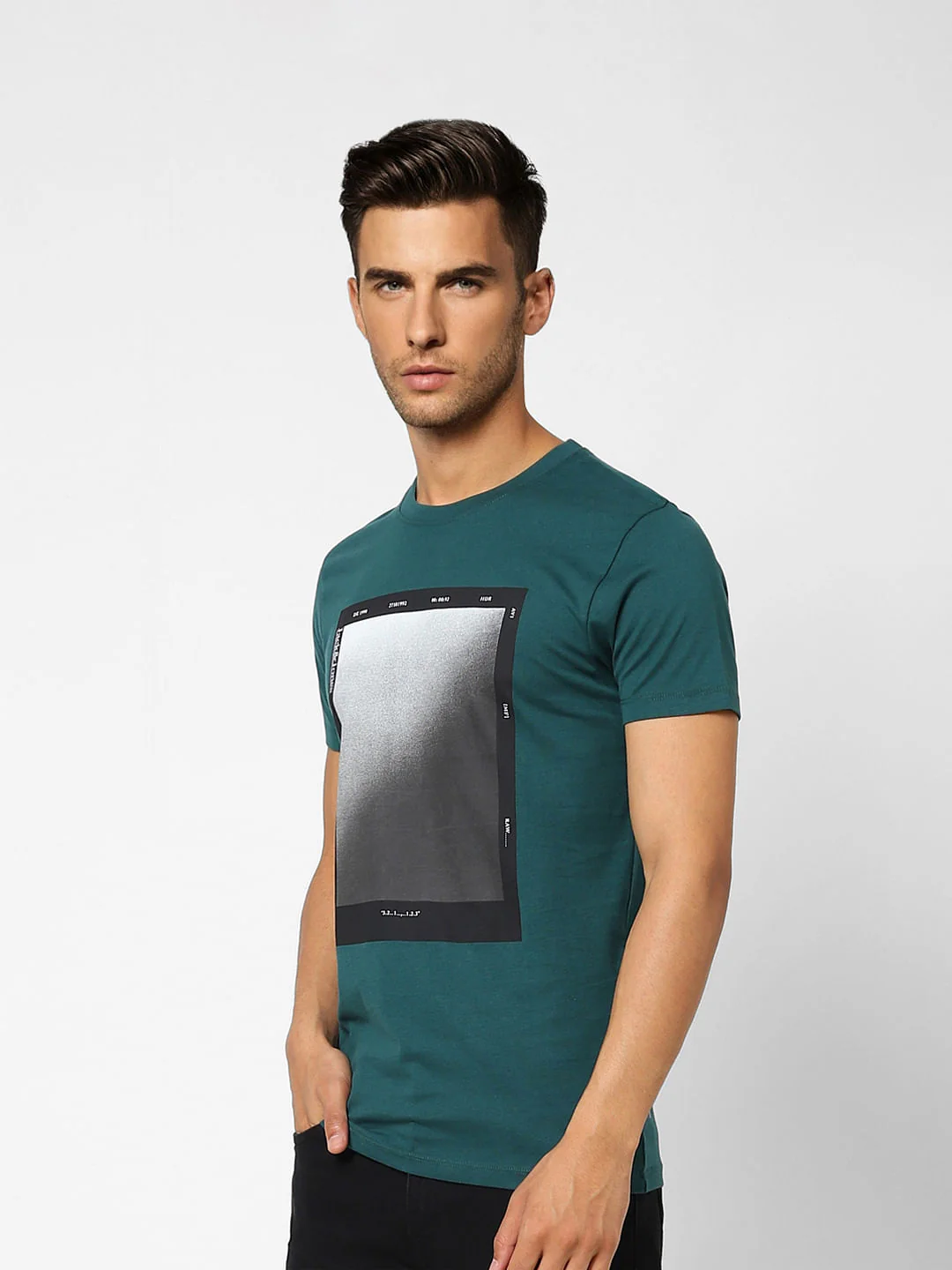 Dark Green Graphic Print Crew Neck T-shirt - Image 3