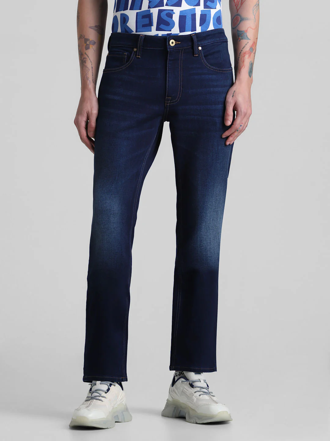 Dark Blue Mid Rise Clark Regular Fit Jeans