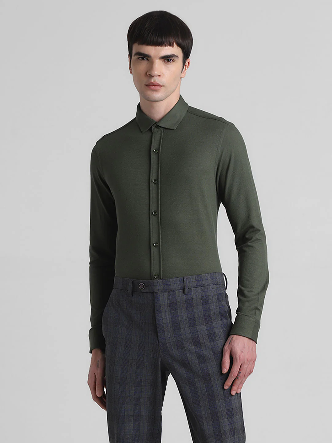 Green Slim Fit Full Sleeves Shirt - Image 2