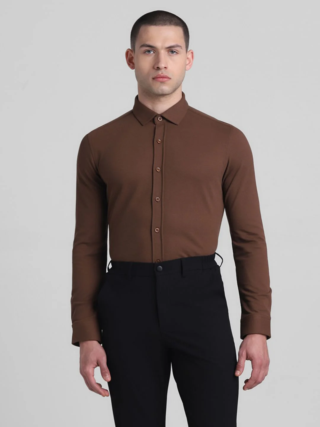 Brown Slim Fit Full Sleeves Shirt - Image 2