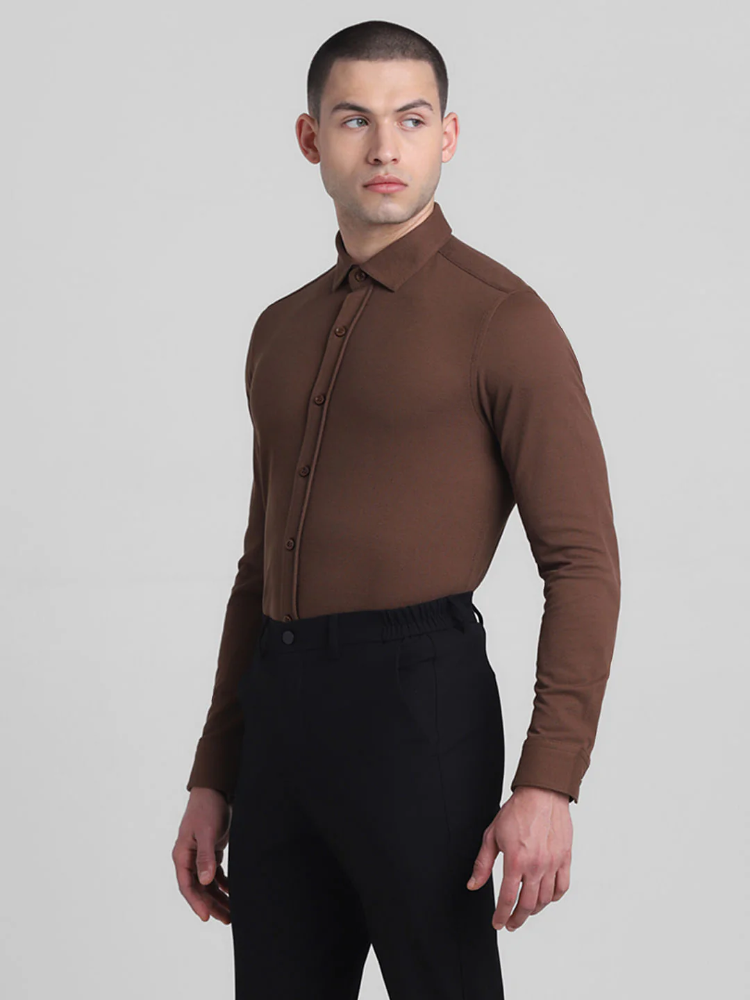 Brown Slim Fit Full Sleeves Shirt - Image 3
