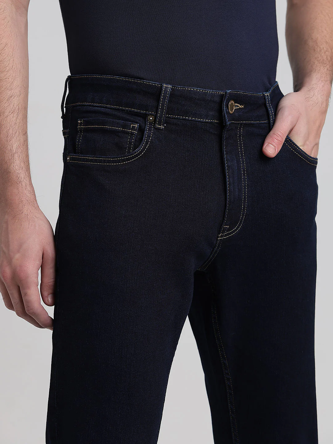Dark Blue Mid Rise Clark Regular Fit Jeans - Image 4