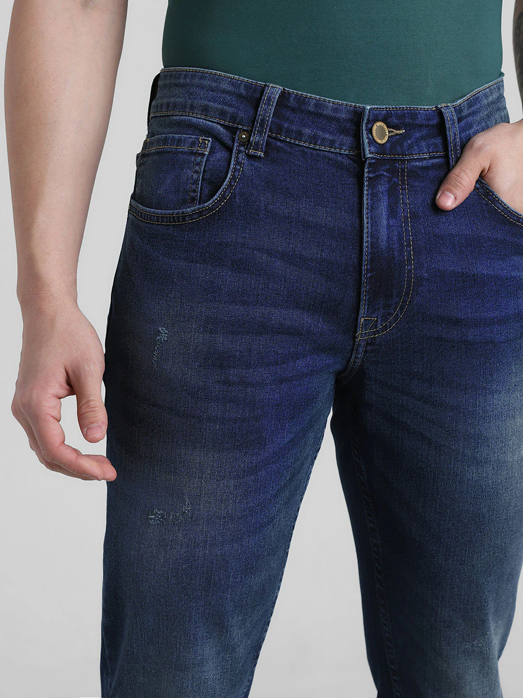 Dark Blue Low Rise Washed Ben Skinny Jeans - Image 4