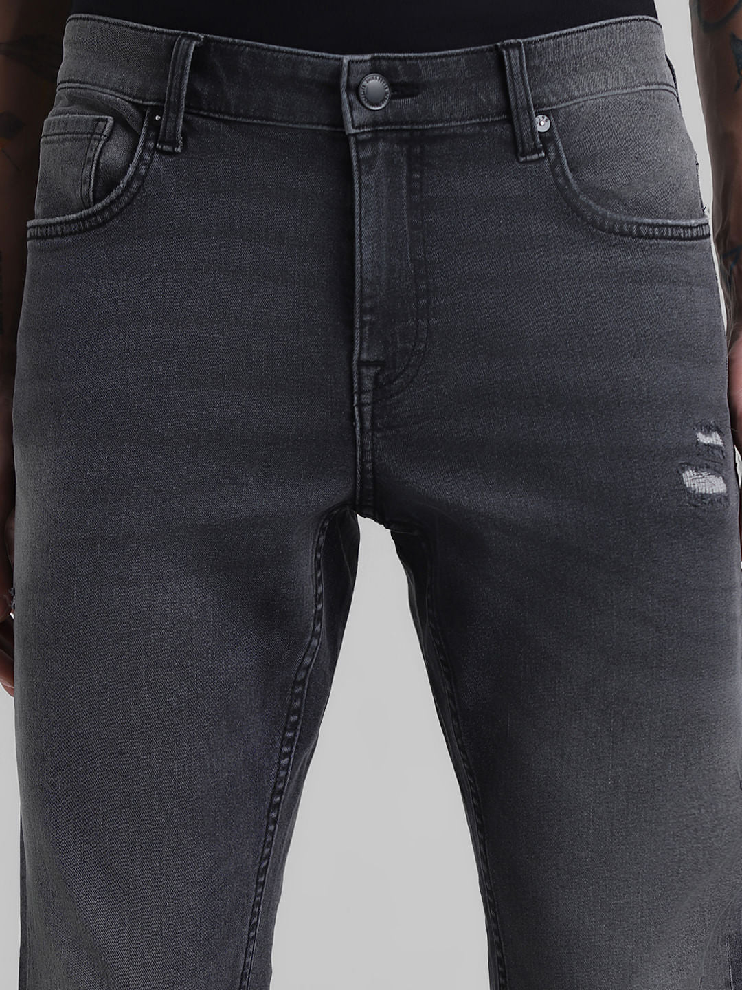 Black Low Rise Distressed Glenn Slim Fit Jeans - Image 4