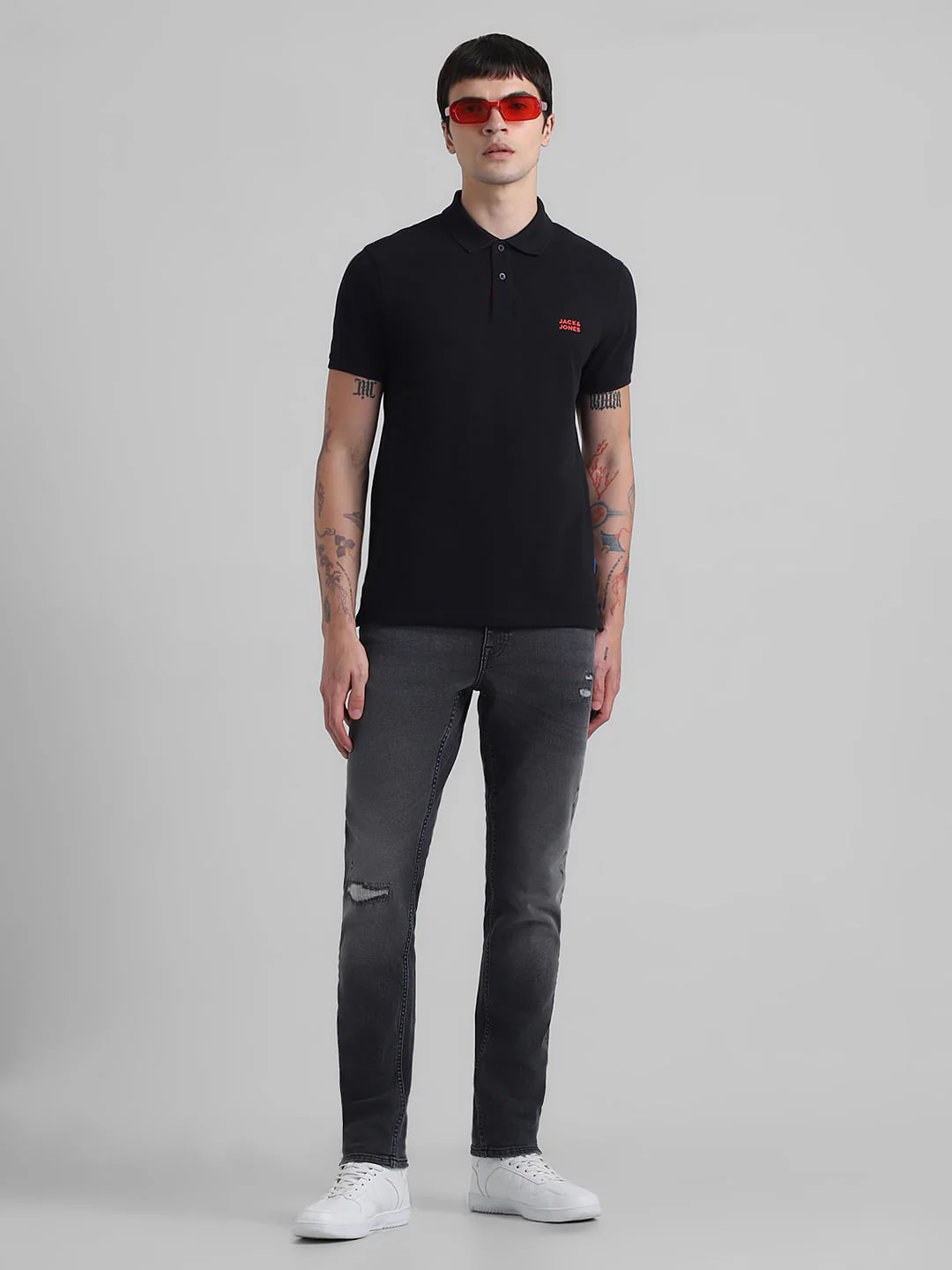 Black Low Rise Distressed Glenn Slim Fit Jeans - Image 5