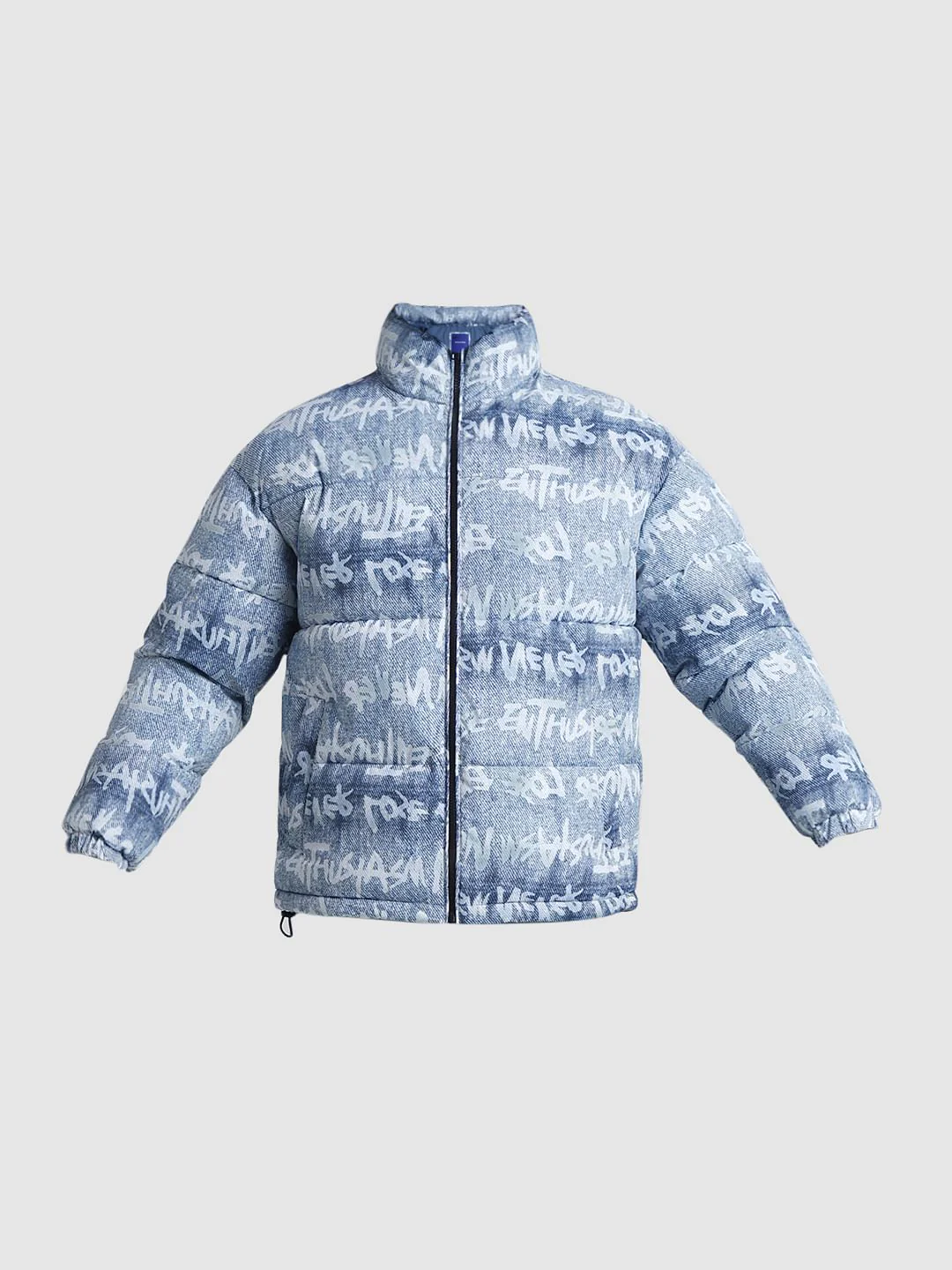 Blue Typographic Print High Neck Puffer Jacket - Image 7