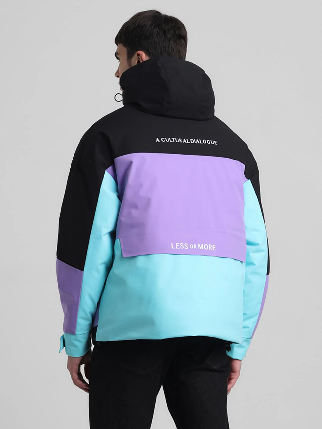 Black Colourblocked Hooded Jacket - Image 4