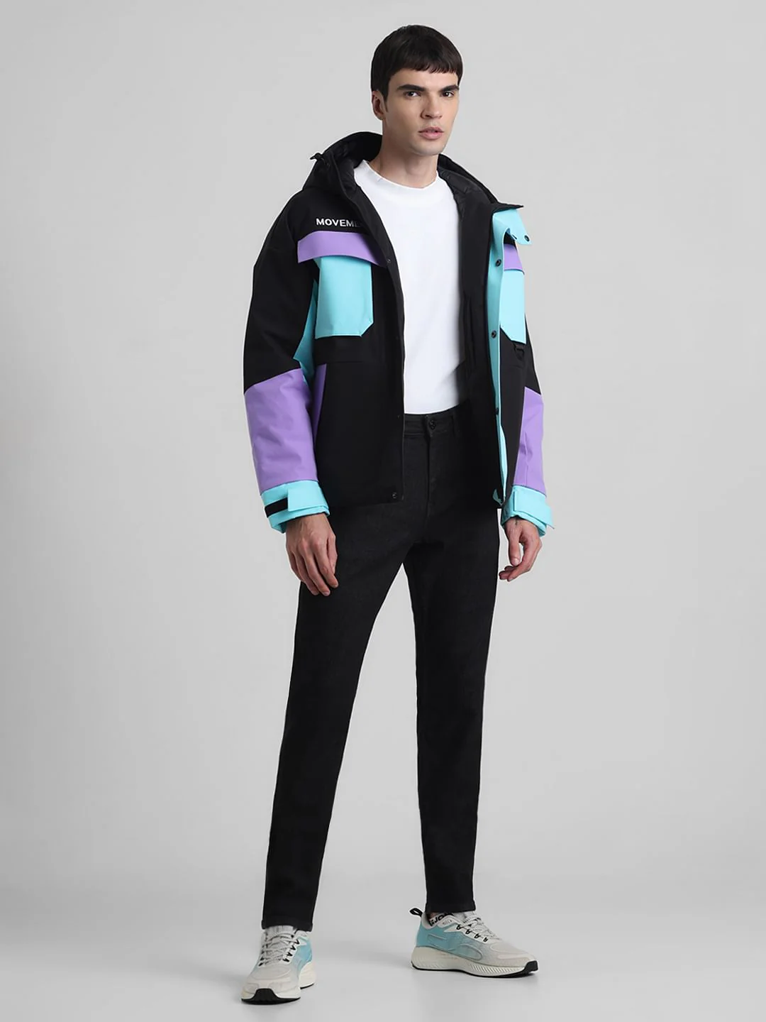 Black Colourblocked Hooded Jacket - Image 7