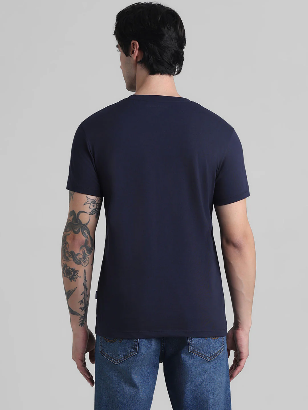Navy Blue Printed Crew Neck T-shirt - Image 4
