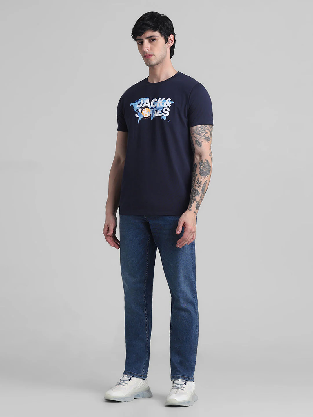 Navy Blue Printed Crew Neck T-shirt - Image 6