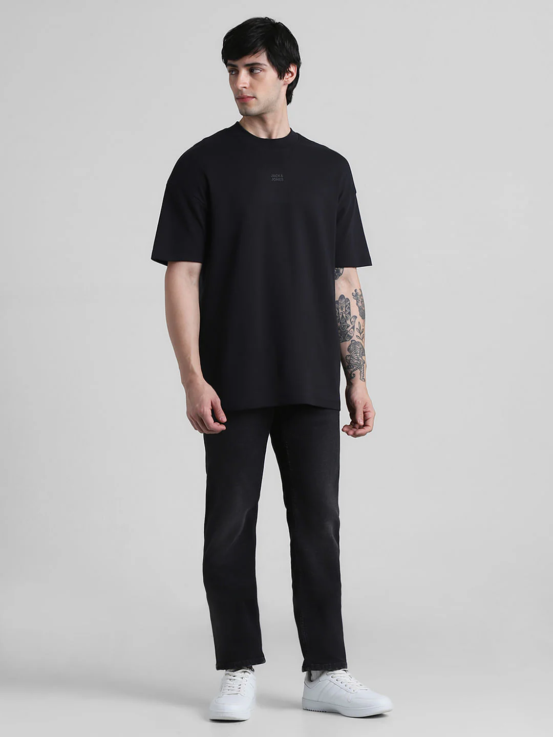 Black Logo Print Crew Neck Oversized T-shirt - Image 6