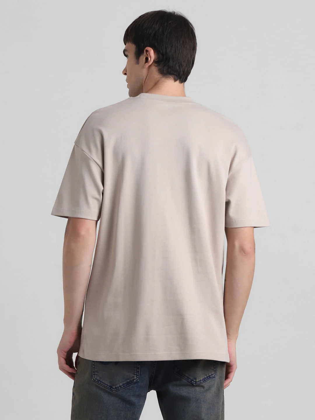 Beige Logo Text Oversized Crew Neck T-shirt - Image 4
