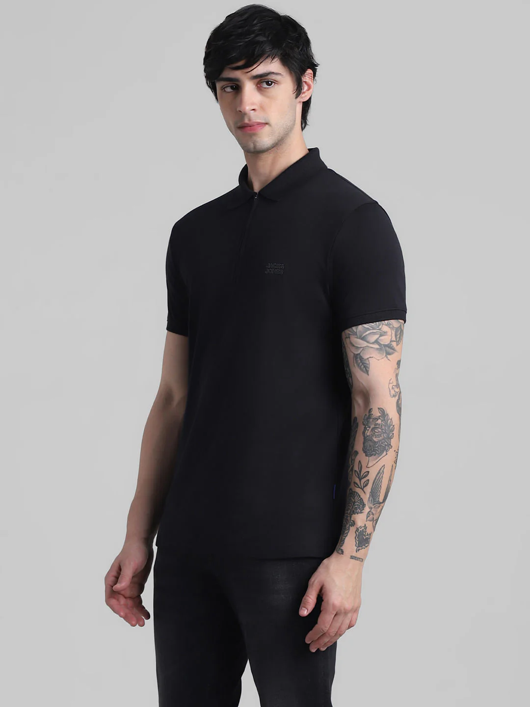 Black Zip Detail Polo T-shirt - Image 3