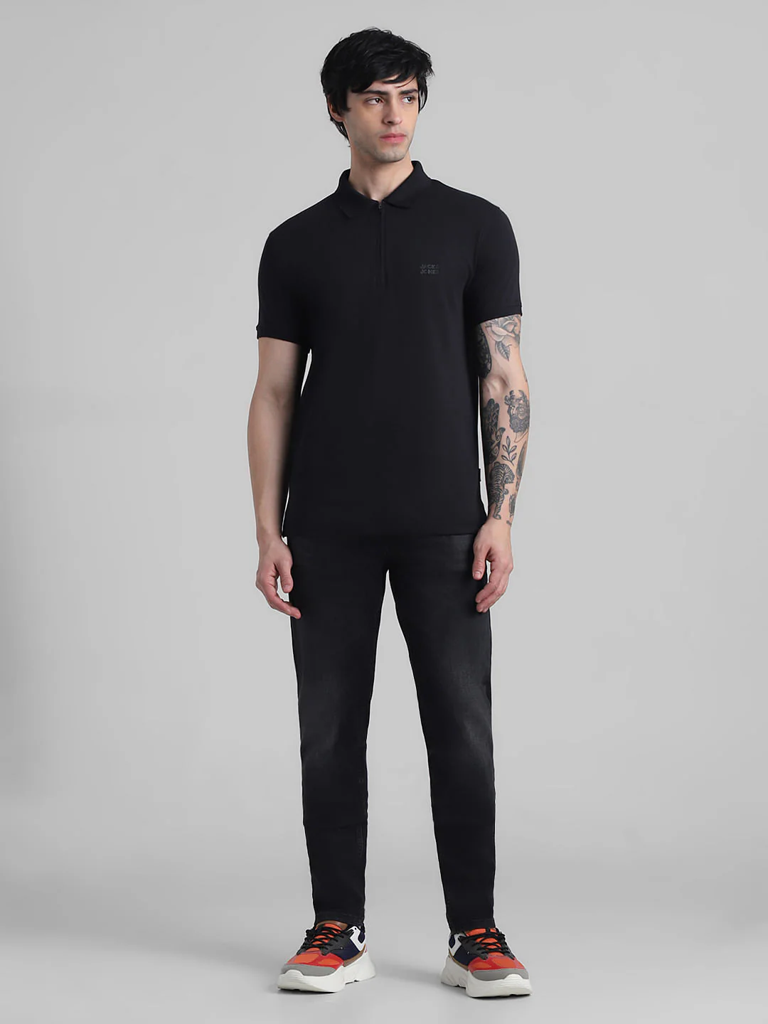 Black Zip Detail Polo T-shirt - Image 6