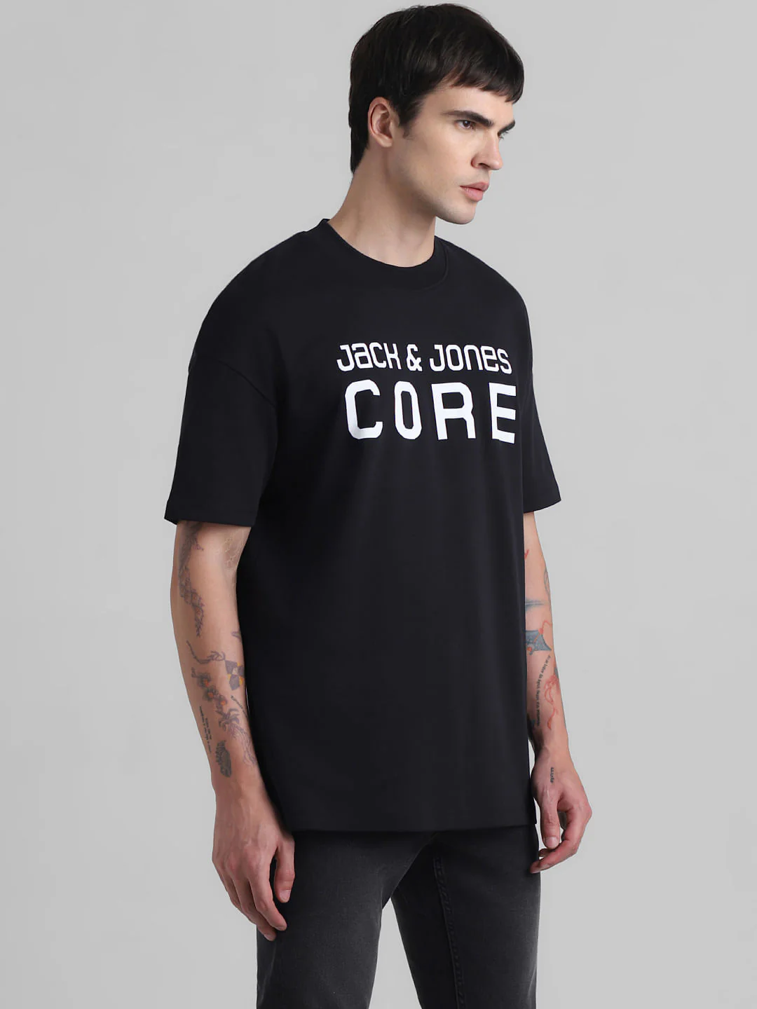 Black Logo Print Oversized Crew Neck T-shirt - Image 3