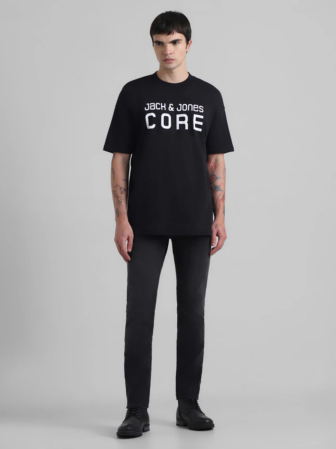 Black Logo Print Oversized Crew Neck T-shirt - Image 6