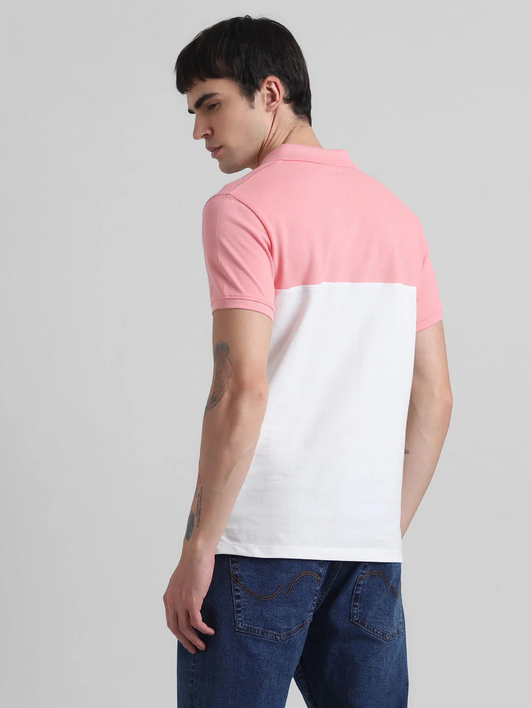 Pink Colourblocked Zip-Up Polo - Image 4