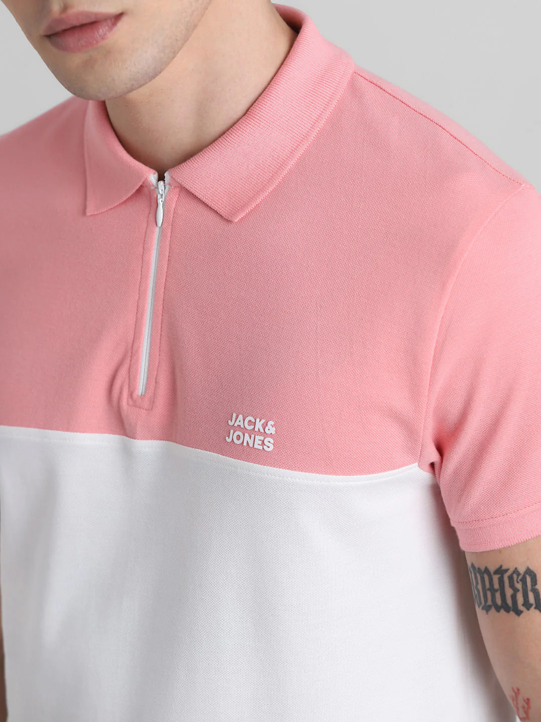 Pink Colourblocked Zip-Up Polo - Image 5