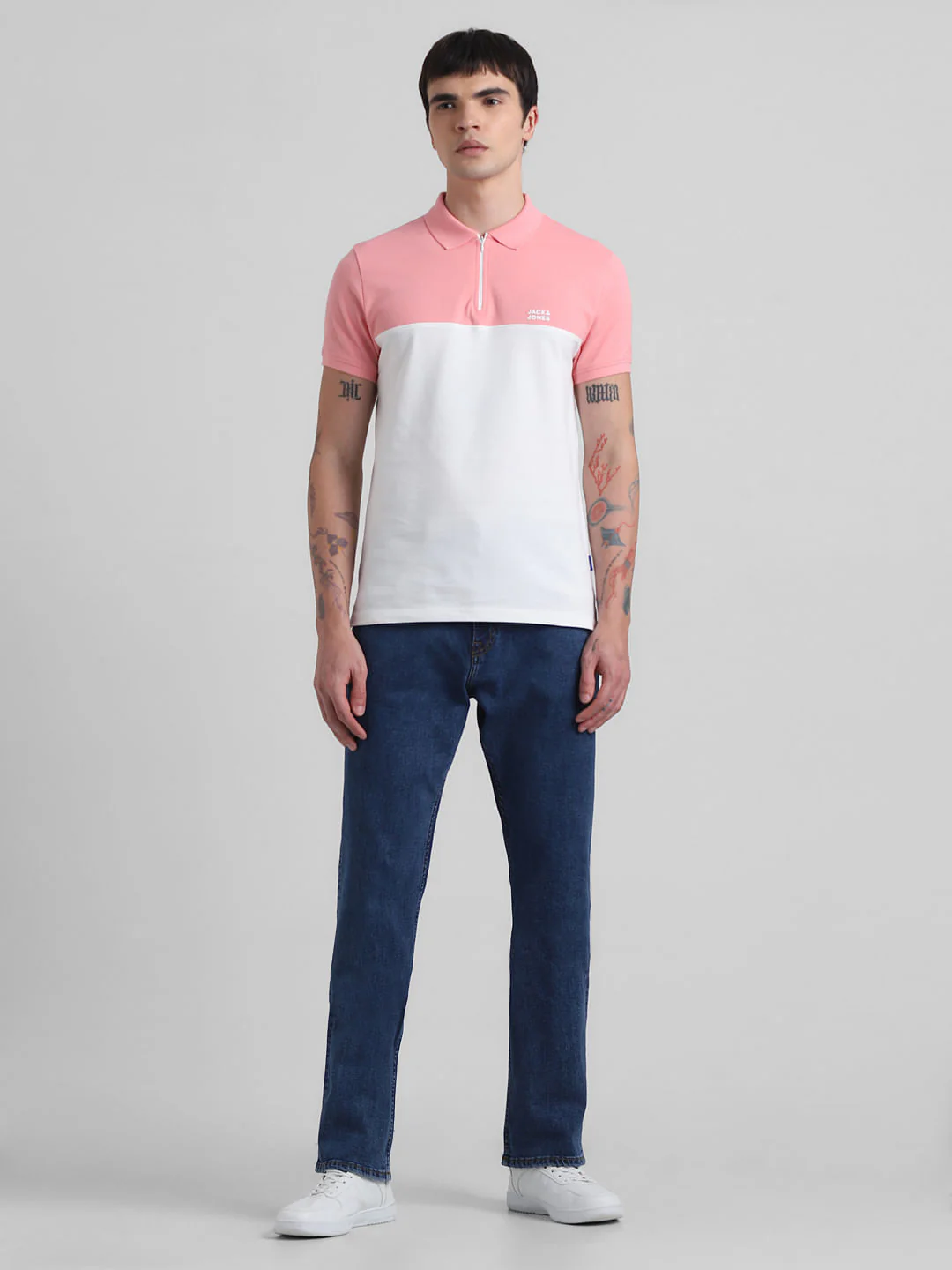 Pink Colourblocked Zip-Up Polo - Image 6