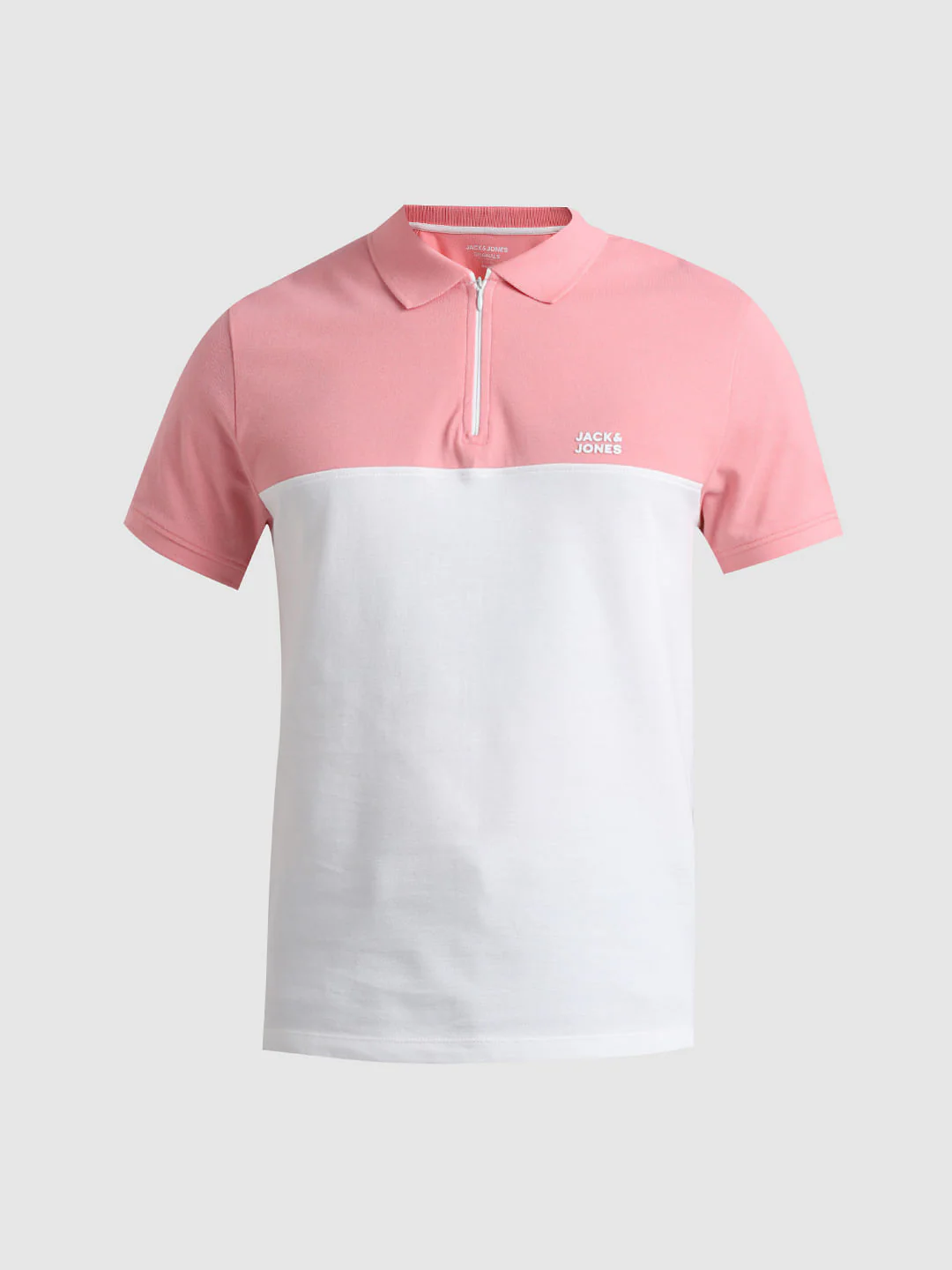 Pink Colourblocked Zip-Up Polo - Image 7
