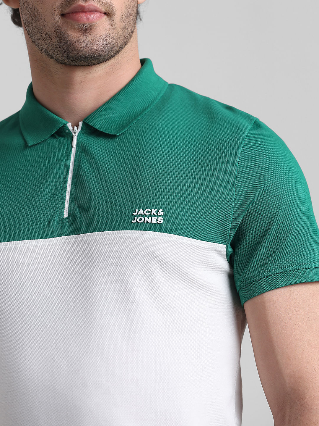 Green Zipped Colourblocked Polo - Image 5